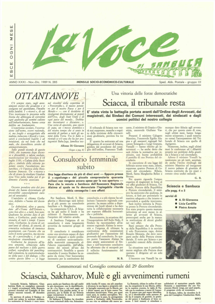 ANTEPRIMA N.285 Novembre Dicembre  1989