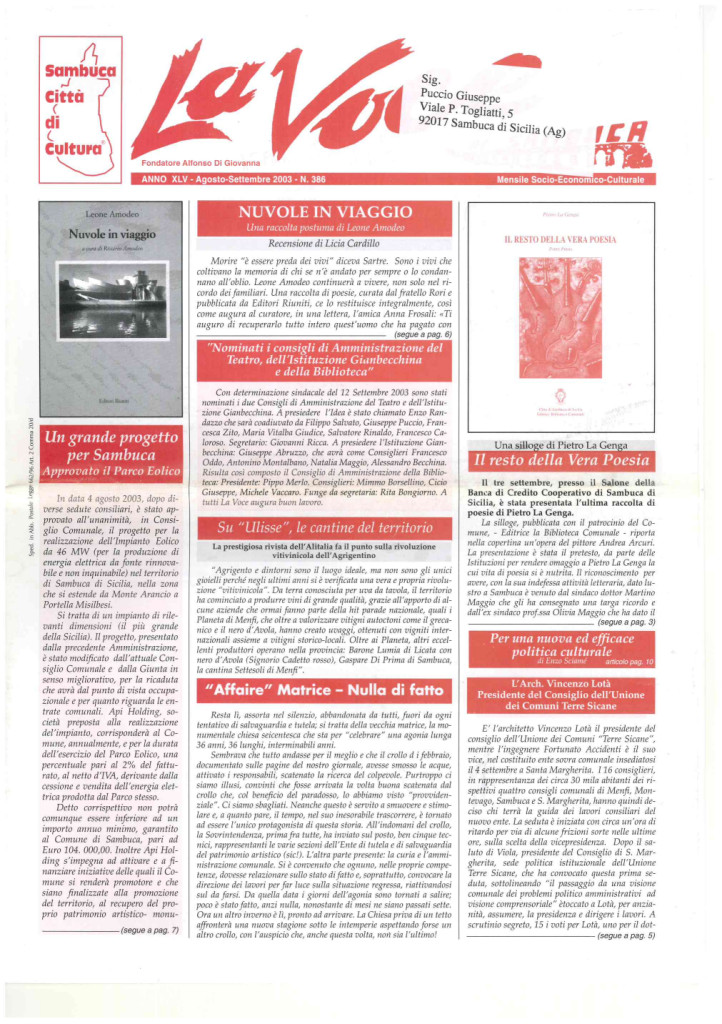 ANTEPRIMA N.386 Agosto Settembre  2003